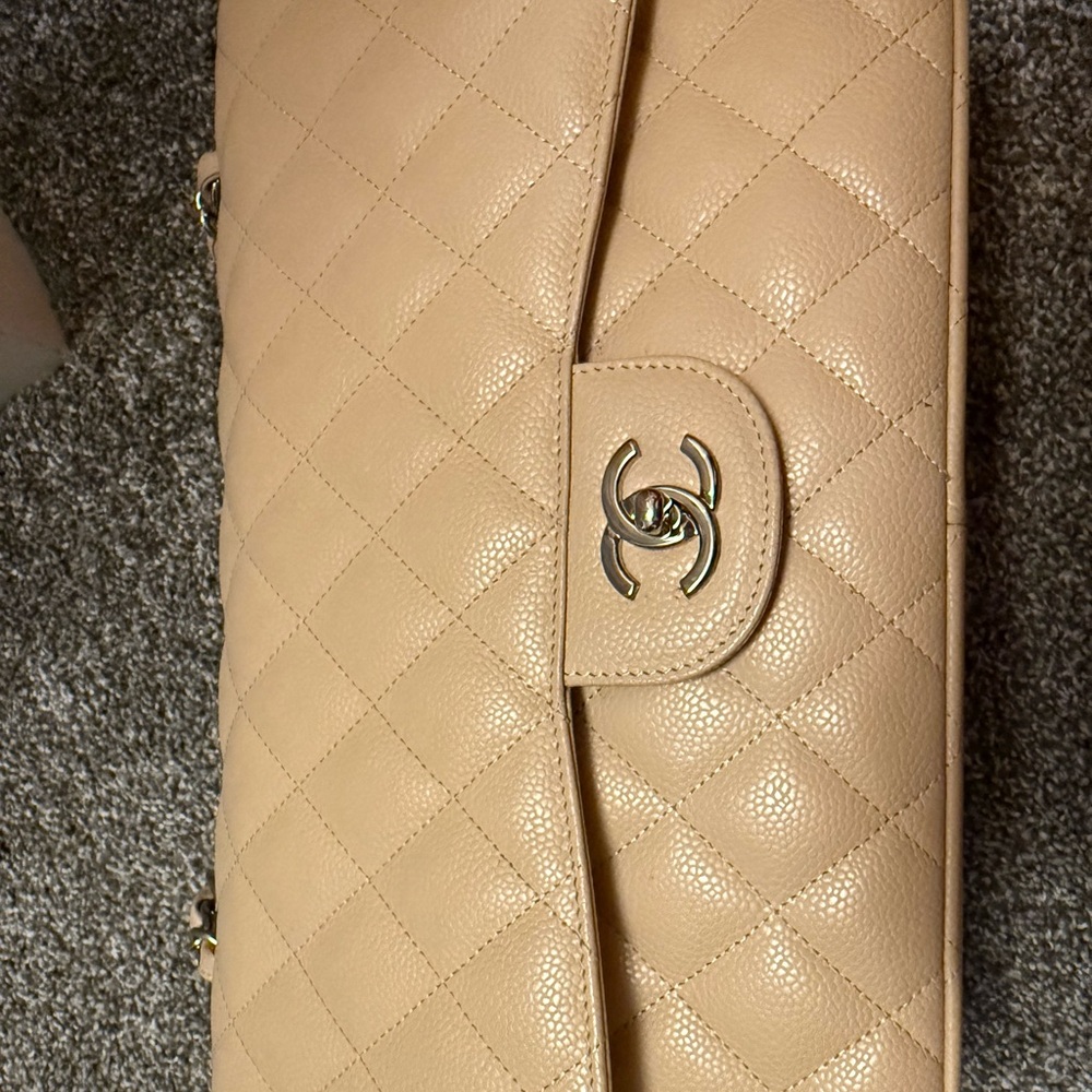 CHANEL Beige Quilted Shoulder Bag with Interlocking CC